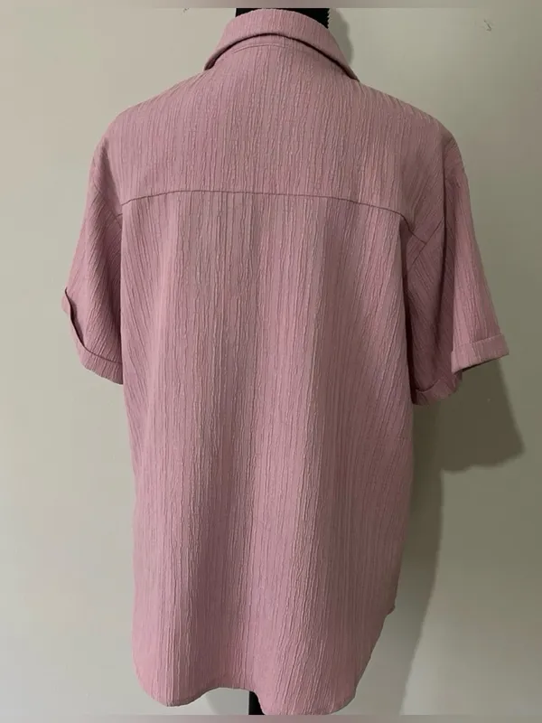 Casual Feminine Preppy Chic Minimalistic Collared Dusty Rose Button-Down Shirt - Image 4
