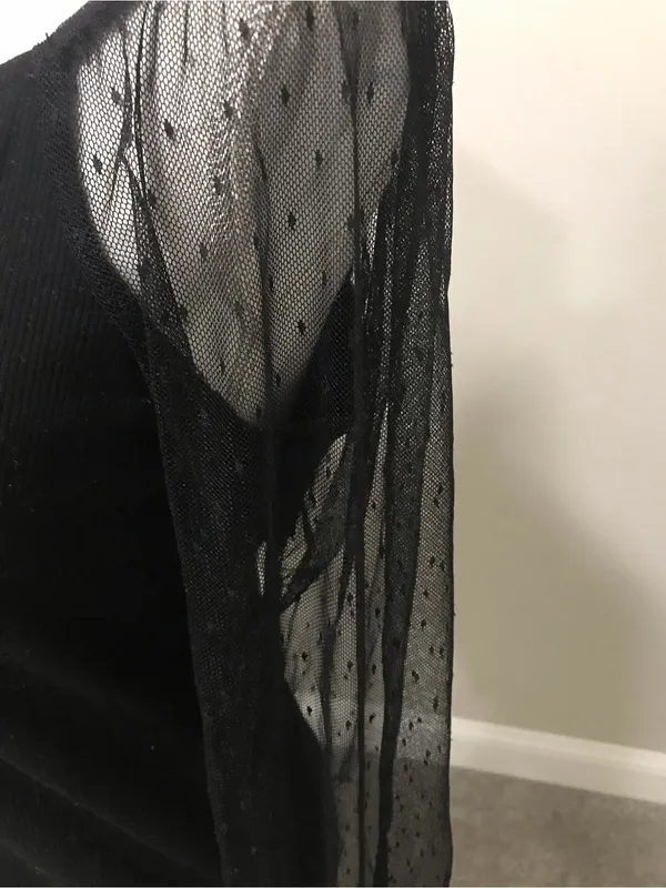 NWT Sheer Dot Mesh Sleeve Black Women's Top - Image 6