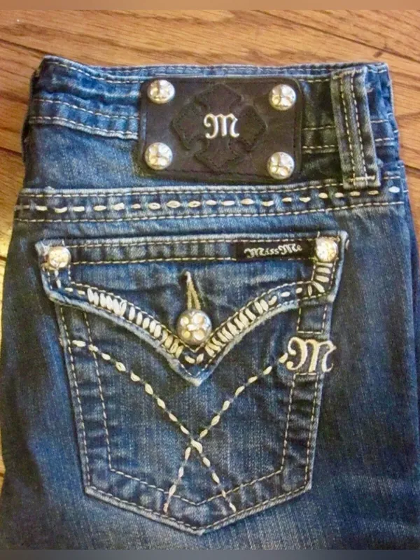 MISS ME Low Rise Boot Cut Jean Dark Wash Denim Sz 28 Flap Pockets JW5180B7 Y2K - Image 6