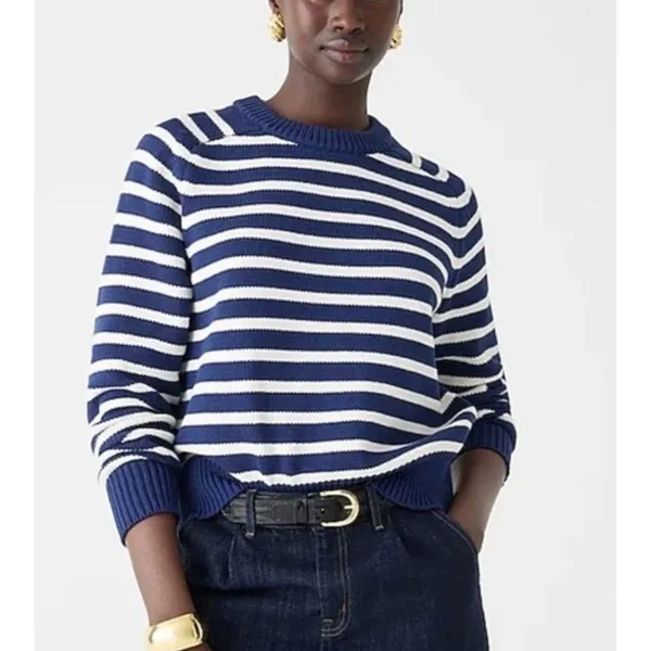 NWT J.Crew Relaxed Stripe Crewneck Sweater Womens Chunky Knit Nautical Fisherman - Image 3