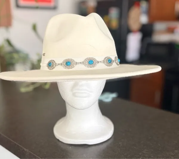 & Other Stories Adora Ivory Felt Western Hat Turquoise Concho Band Boho Luxe Cowgirl - Image 2