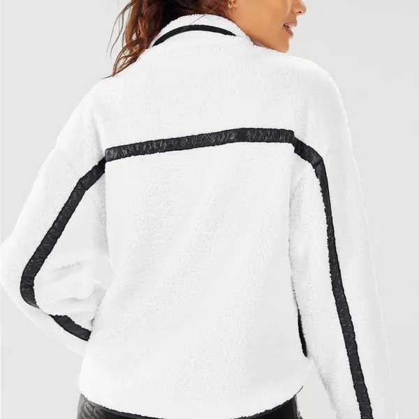 Fabletics Larissa Sherpa Fleece Zip Up Jacket Women’s Small White/Black Cozycore - Image 5