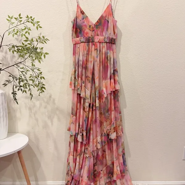 Liv Foster Printed Floral Mesh Gown Pink Multi Size 6 NWT Wedding Prom Party - Image 6