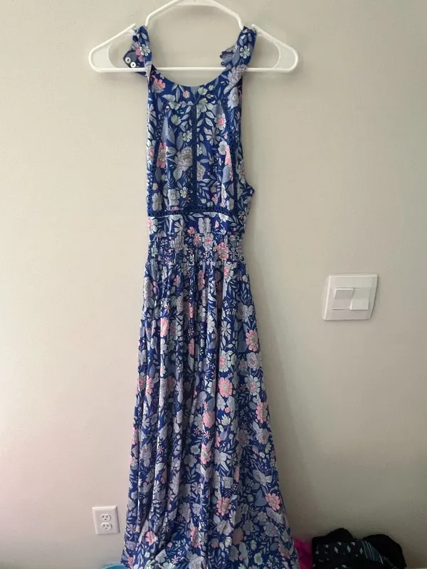 Abel the Label Bluebell Floral Halter Tie Back Full Skirt Maxi Dress XSmall - Image 7