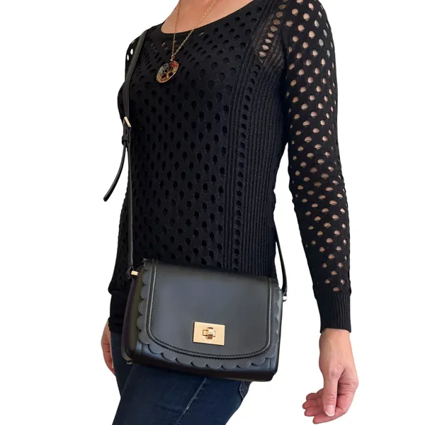 Kate Spade Maple Court Zani Scalloped Edge Black Leather Crossbody Shoulder Bag - Image 2