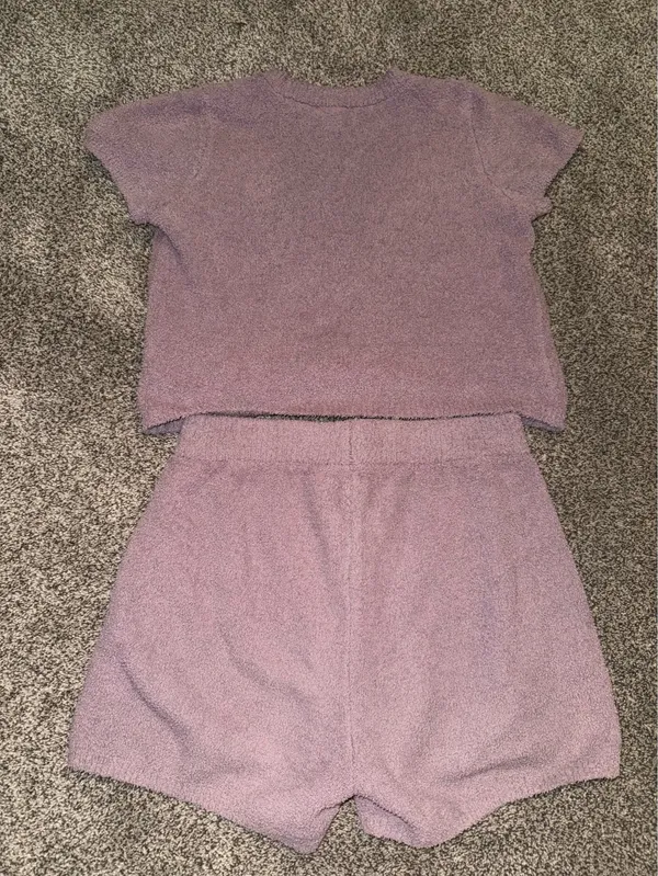 Cupcakes and Cashmere Purple Fuzzy Knit Short Sleeve Top and Shorts Set - Image 2