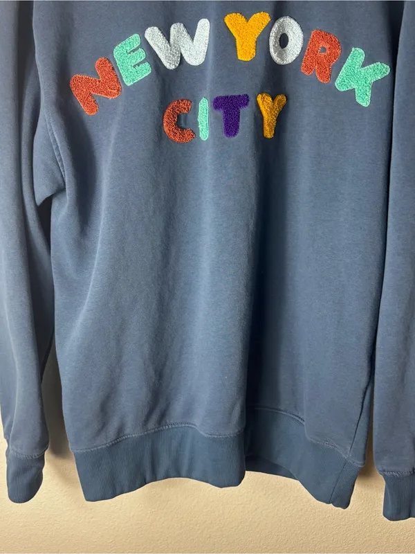 New York City Chenille Letter Crewneck Sweatshirt Blue XL - Image 4