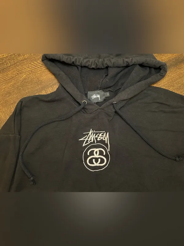 Stüssy Womens Black Embroidered Logo Lightweight Pullover Sweatshirt Cropped-Sm - Image 2