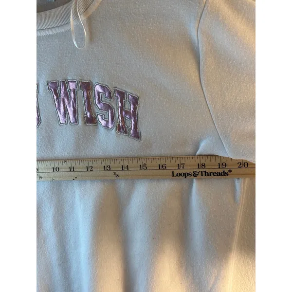 Balanced Motion You Wish Graphic Crewneck Sweatshirt White Metallic Purple Small - Image 4