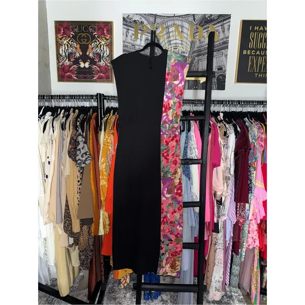 Tuckernuck Cleo Climbing Roses Black Floral Panel Jersey Midi Dress Large New - Image 9
