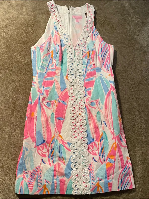 Lilly Pulitzer Dress Womens 6 Lynn Shift Dress Multi Out To Sea Lace Preppy Line - Image 2