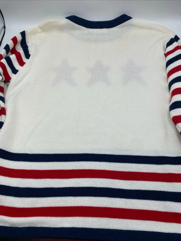 Mountain Lake Vintage American Flag Sweater Patriotic Women’s Medium Stars Stripes 100 Cotton - Image 5
