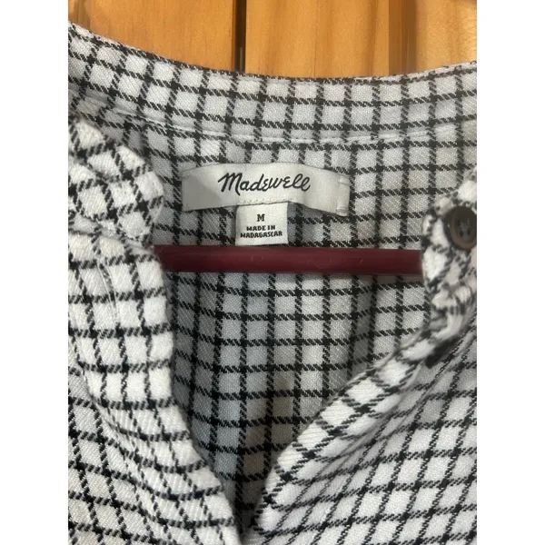 Madewell Bell‎ Sleeve Button-Down Top in Windowpane Size Medium Black White - Image 4