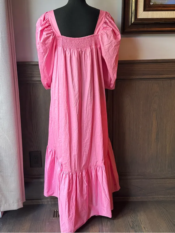 H&M Pink Puff-Sleeve High-Low Maxi Dress large - Image 8