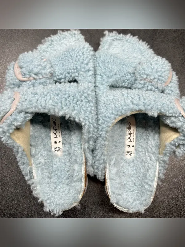 Birkenstock Papillio Size 38 (7.5-8) Arizona Eva Big Buckle Blue Teddy Sandals - Image 5