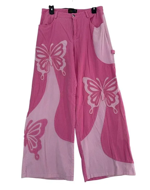 Butterfly Delia’s wide leg pink Y2K pants size Medium - Image 2