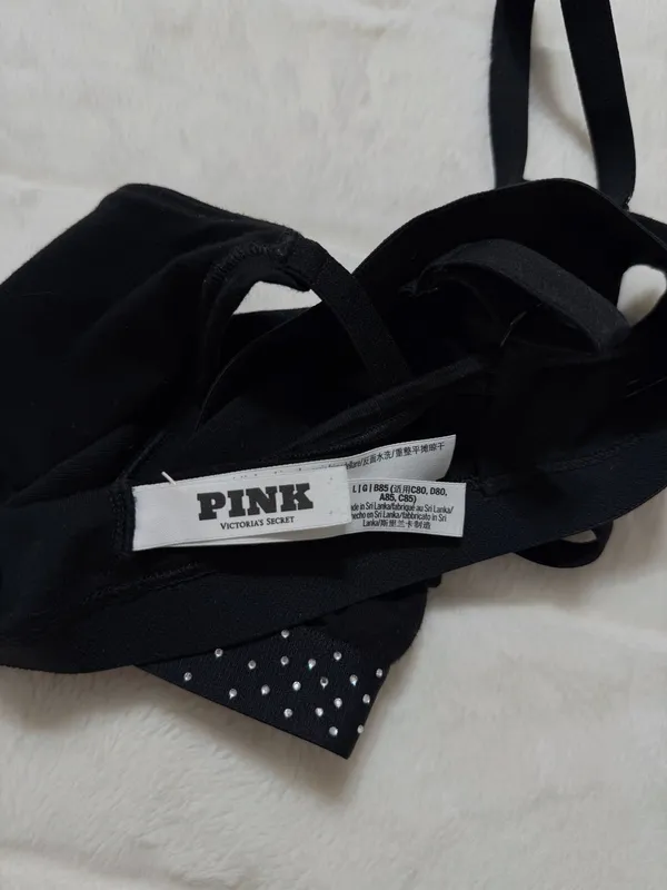 PINK Victoria’s Secret Rhinestone Elastic Bralette Black Large - Image 4