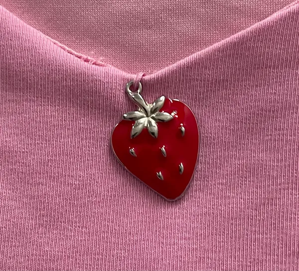 Dolls Kill Sugar Thrillz From Take A Bite Pink Strawberry Charm Flare Sleeve Crop Top, size S - Image 9