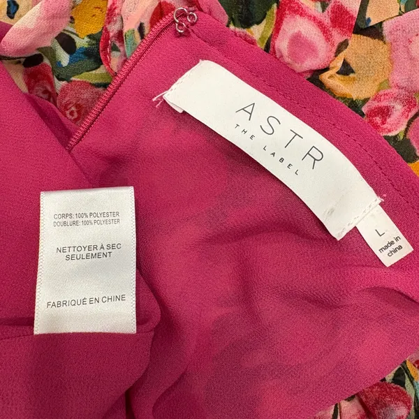 ASTR The Label Vilma Floral Ruched Ruffle Midi Dress‎ Pink Multi Large Preppy - Image 11