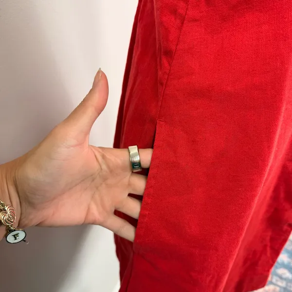 Abercrombie Fitch Red Linen Mini Dress Tiered Pleated Bodice Size Large - Image 8