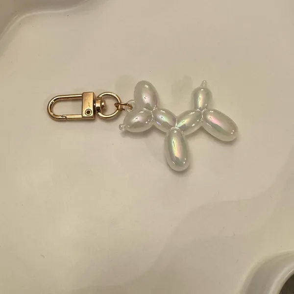 White Iridescent Balloon Dog Keychain Charm - Image 3