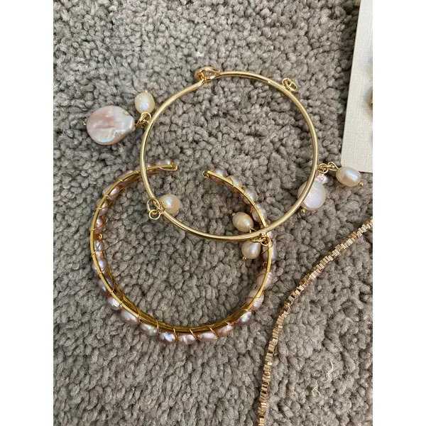 Saachi Gold Tone Irregular Pearl Necklace Bracelet Drop Earrings Set - Image 6