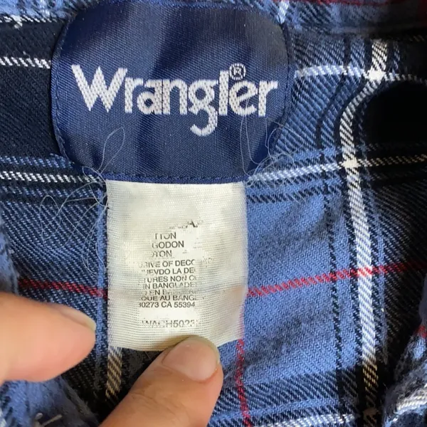 Vtg Blue Flannel Wrangler Pearl Snap Crop Cut Off Western Cowgirl - Image 2
