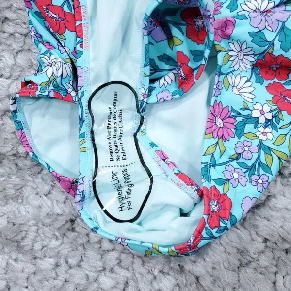Nanette Lepore Swim Plunging Floral One Piece Swimsuit Light Blue Size 12 - Image 4