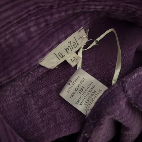 la miel Corduroy Shacket SZ M Purple Button Down Raw Hem Pocket Wide Wale Jacket - Image 8