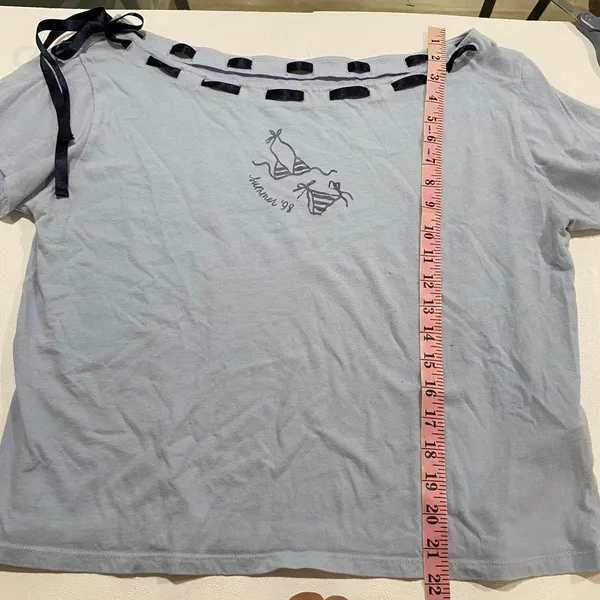 Hollister Size L Blue Ribbon Lace Up Baby Tee Summer 98 Y2K Coquette - Image 6