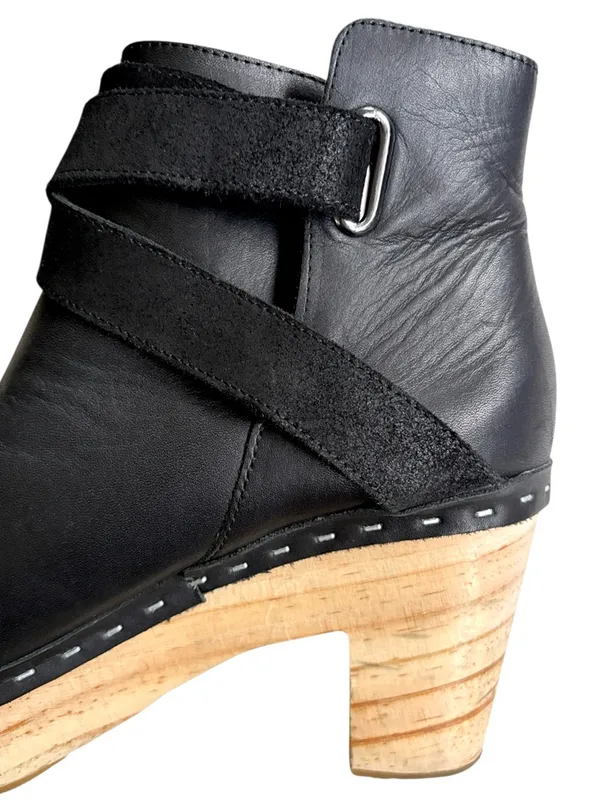 EUC Free People Leather Bungalow Clog Heeled Boots Black Size 9.5 - Image 6