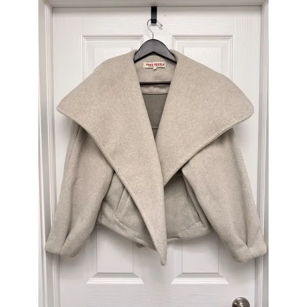 Free People Mina Coat Oatmeal Heather Oversized Shawl Collar Jacket Small - Image 2
