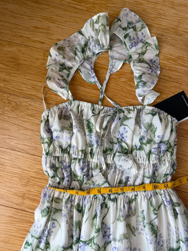 En Saison Charleston Floral Ruffle Midi Dress Natural Indigo NWT M - Image 12
