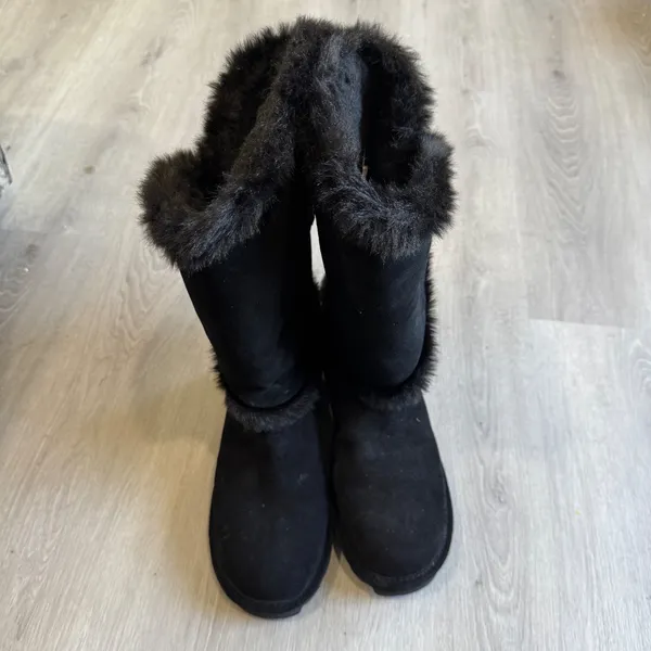 Bearpaw Women Black Suede Faux Fur Trim Winter Boots Buckle‎ Detail Size 10 - Image 5