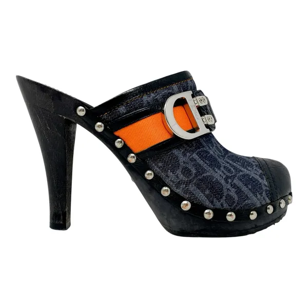 Dior Galliano SS 2006 Flight Diorissimo Monogram Denim Platform Clog Heels EU 36 - Image 4