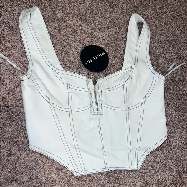 White Fox Boutique White Bustier with Zipper - Image 2