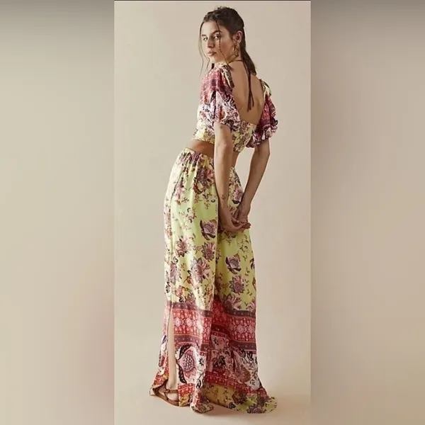 FREE PEOPLE Womens Medium‎ Green Bali Citrus Skies Jumpsuit Floral Cut Out New - Image 2