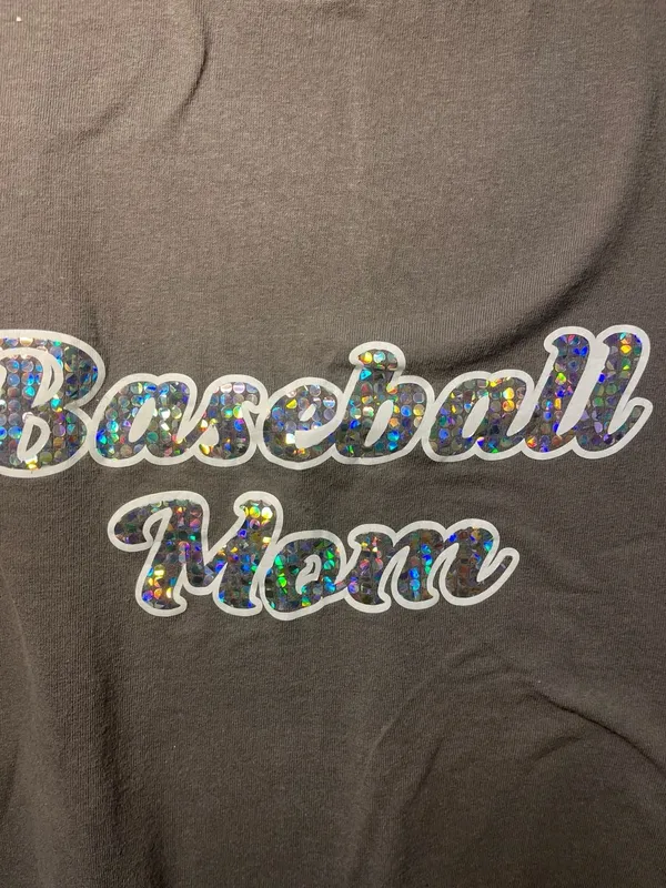 Gildan Heavy Cotton Gray Baseball Mom Holographic Lettering T-Shirt - Image 4