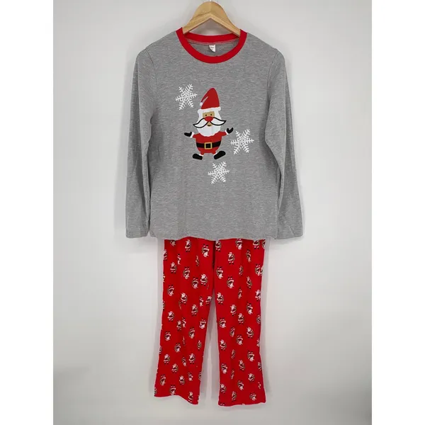 Women's Christmas Santa Claus Pajama Set Small Snowflakes Gray Red Sleepwear - Image 2