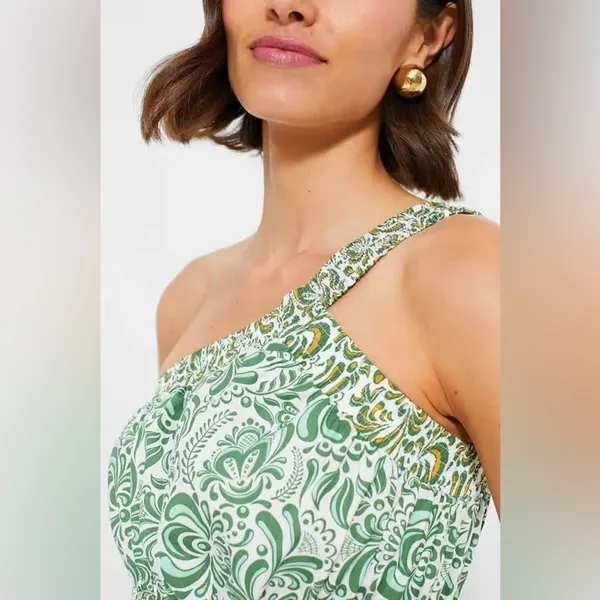 Hyacinth House Gina One Shoulder Crop Top Green Floral Cotton NWT Size S - Image 6
