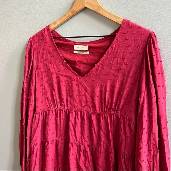 Urban Outfitters Red Wine Long Sleeve Tiered Textured Babydoll Dress Size Medium - Image 5