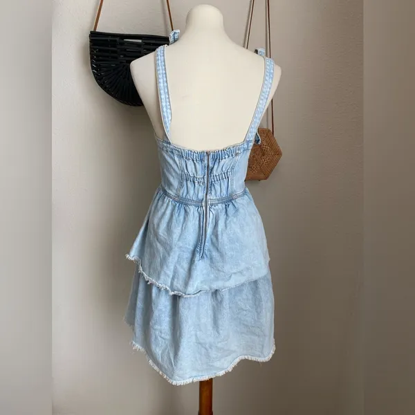 American Eagle Denim Jean Ruffled Layered Dress, Size Medium - Image 4