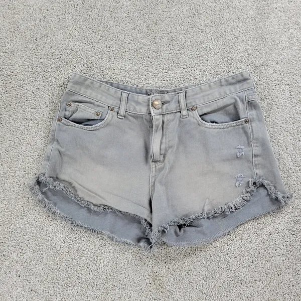 Free People Womens Cut Off Jean Shorts 26 Blue Distressed‎ Denim Button Fly - Image 13