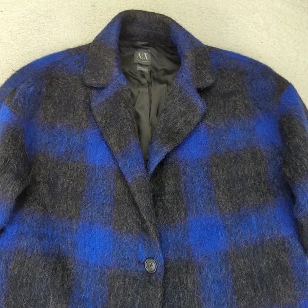 Armani Exchange AX Coat Women's XS Oversized Blue‎ Black Plaid Wool Blend Jacket - Image 3