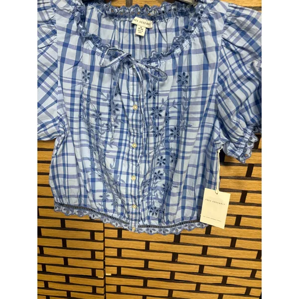 Free Assembly Blue Plaid Top Size‎ Medium - Image 5