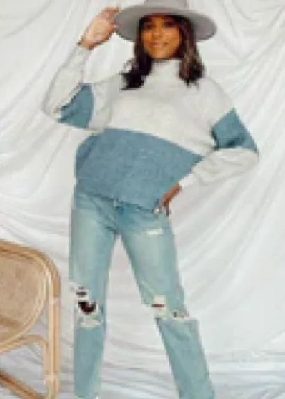 Vestique Grey and Blue Knit Turtleneck Sweater Size Small - Image 3