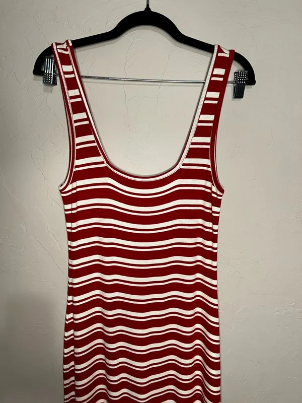 Summersalt Ribbed Square Neck Red Cream Striped Maxi‎ Dress - Image 3