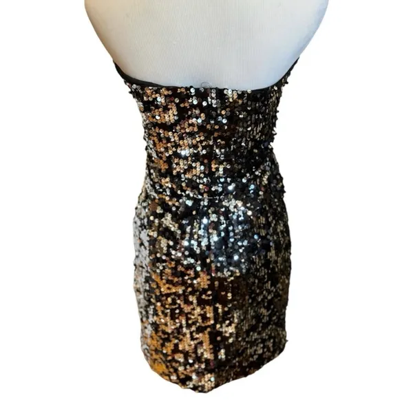 Black Silver Sequin Dress Strapless Bodycon Mini Party NYE Sexy Disco S - Image 4