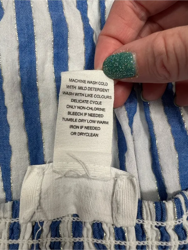 Blue and white striped midi dress with tie straps L - Image 7