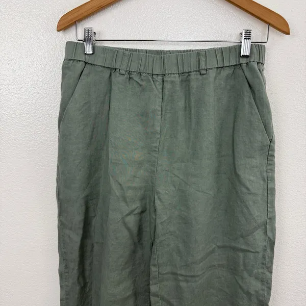 Quince Pants Womens Size M Green 100% Linen Elastic Waist Tapered Leg Casual - Image 2